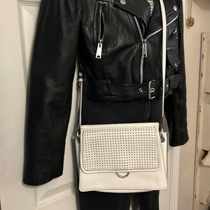 Vince Camuto White Perforated Pebbled Leather Small Crossbody Bag Purse